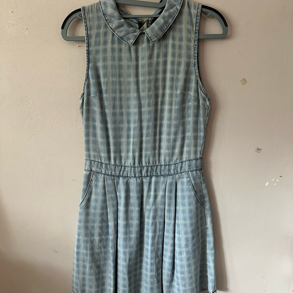 blue plaid 60s vibe cottage core collar dress small